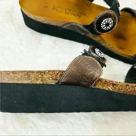 Naot Bronze Double Leather Strap Embellish Suede Cork Comfort Sandal Size 9 - Picture 4 of 14